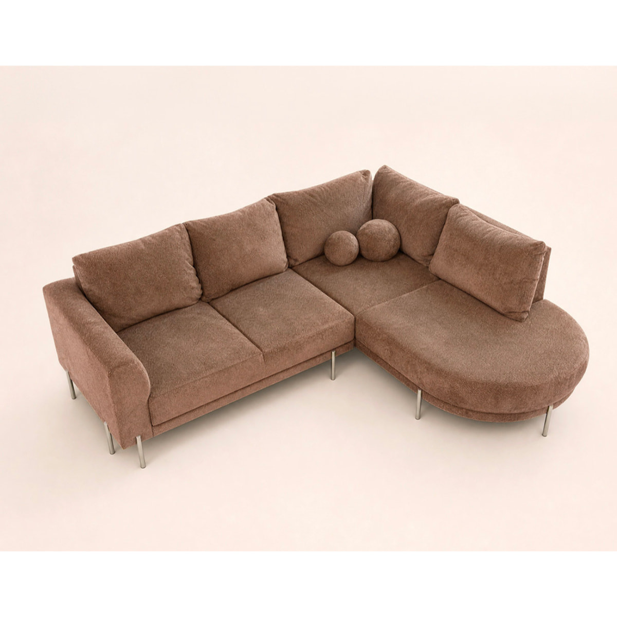 Gabin - Canapé d'angle droit 5 places en velours texturé - Taupe