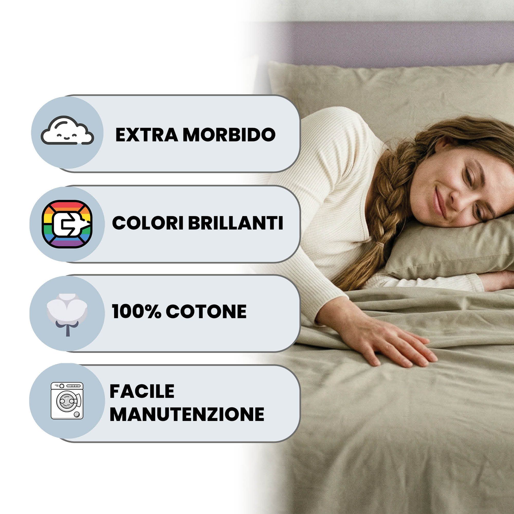 COMPLETO LETTO MAX COLOR, 100% Cotone, Made in Italy - TORTORA
