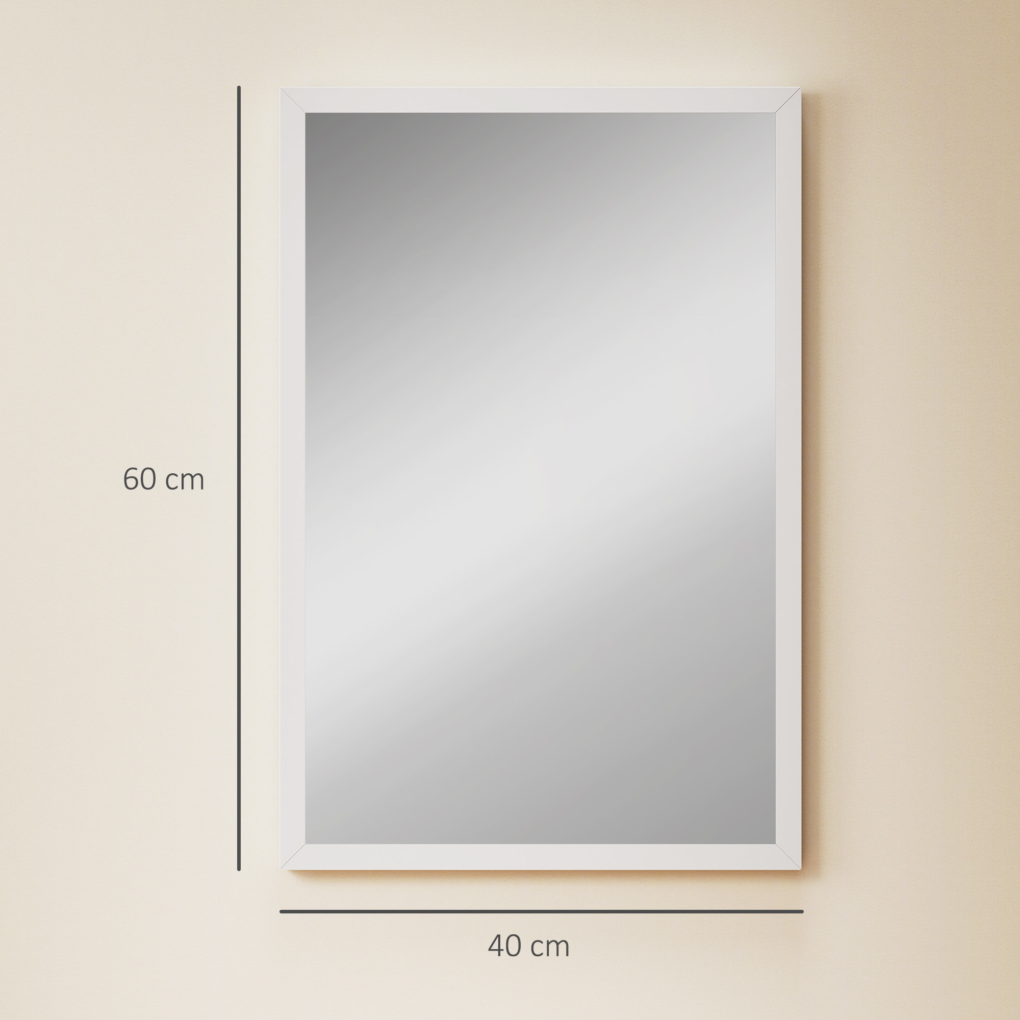 Miroir mural rectangulaire dim. 40L x 60H cm cadre bois blanc
