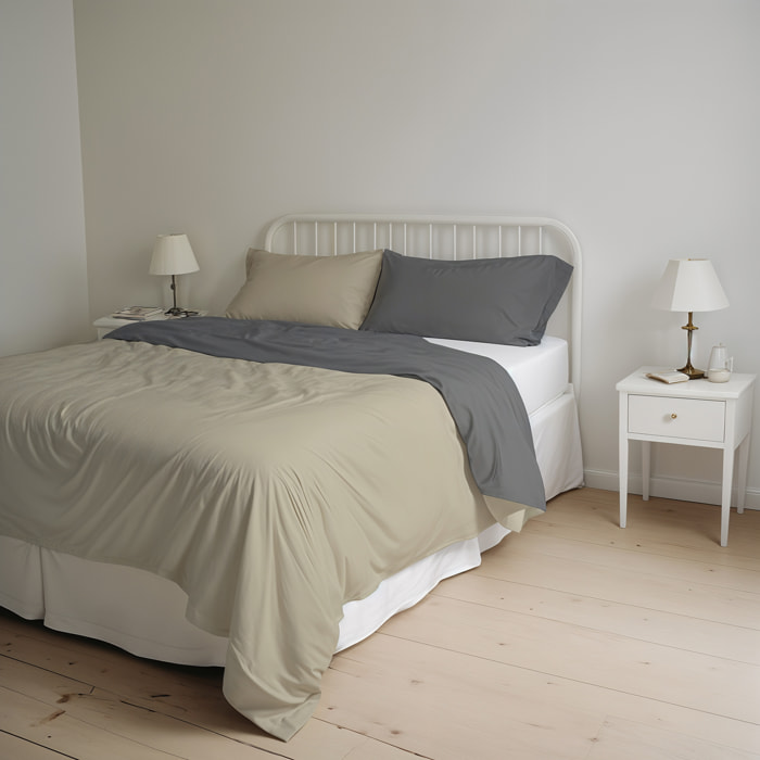 PARURE COPRIPIUMINO NATURAL COLOR, 100% Cotone, Made in Italy - TORTORA/FUMO