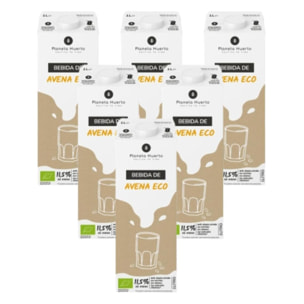 PLANETA HUERTO | Pack 6x Bebida de Avena Ecológica 1L, 100% Vegetal, Sin Azúcares Añadidos, Sin Lactosa, Fuente de Fibra, Apta para Veganos - Bebida de Avena Ideal para Desayunos, Batidos, Postres y Recetas