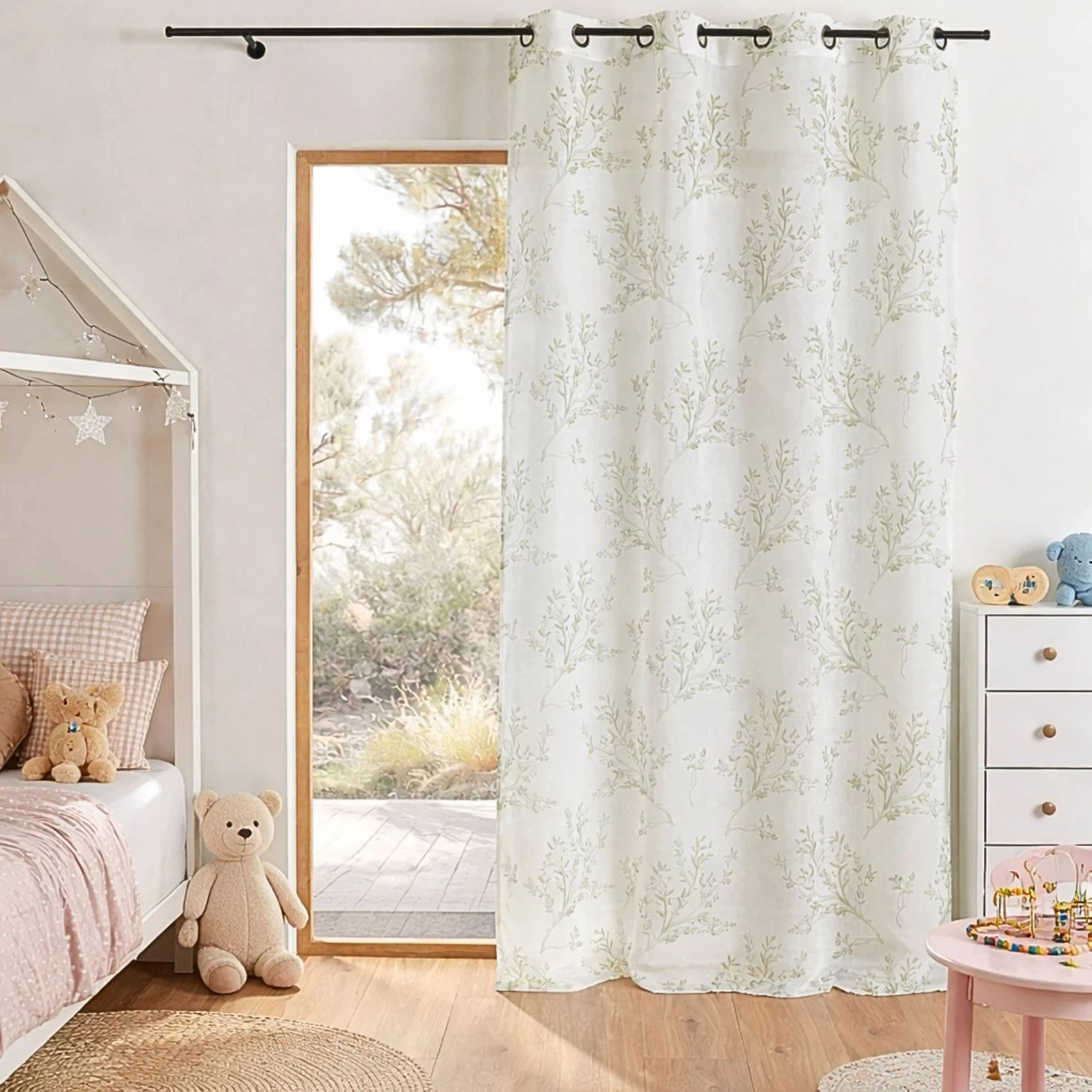 Voilage impression feuillage poétique - Kaki