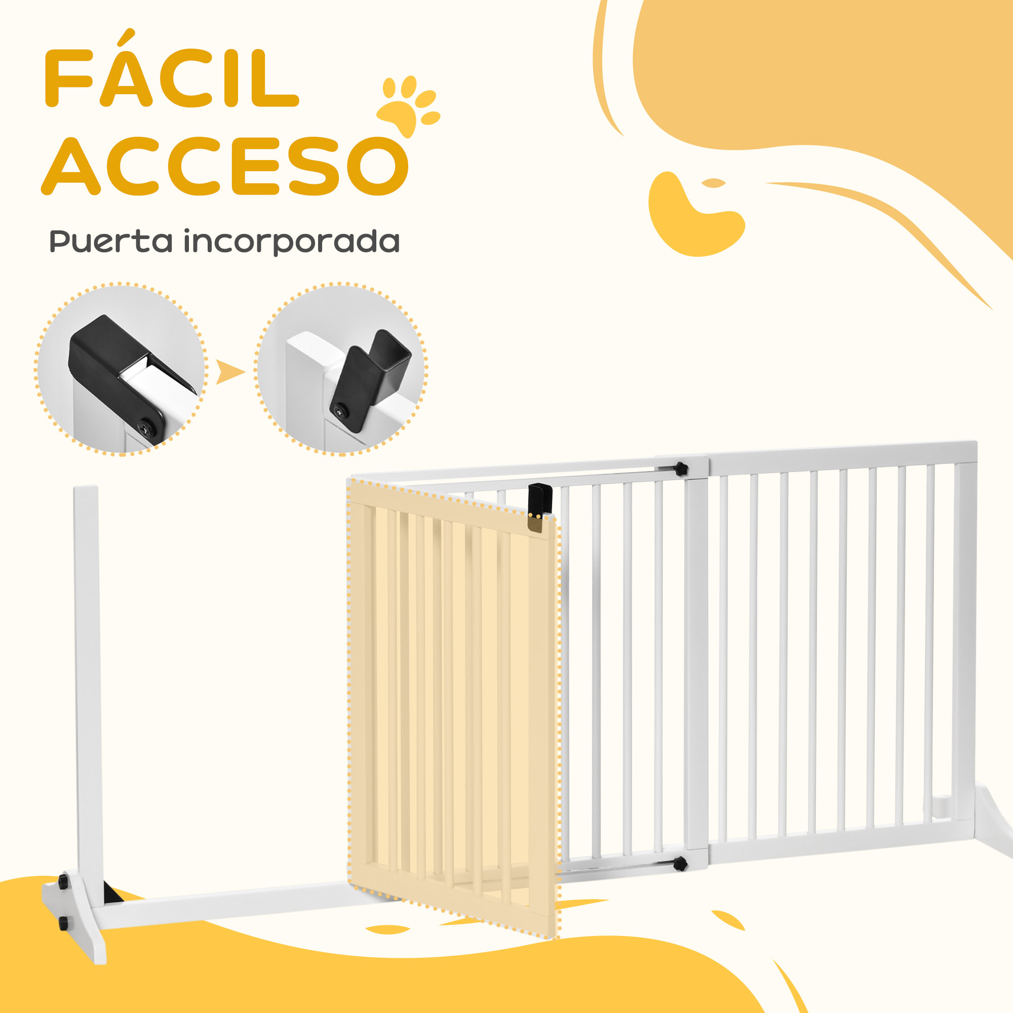 Barrera de Seguridad para Perros Extensible 113-166 cm Rejilla de Protección para Escaleras y Puertas 3 Piezas con Marco de Madera 113-166x36x71 cm Blanco