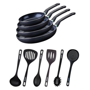 Ensemble de 4 poêles de 20 24 28 et 30 cm et 6 ustensiles Fackelmann Brandao