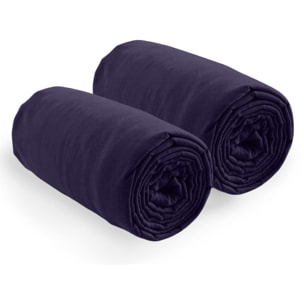 Lot de 2 Draps Housse - Bonnet 35cm 100% Coton 57fils Bleu Imperial