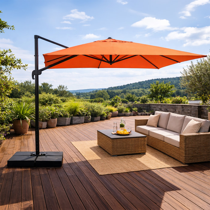 Parasol rectangulaire 3x4 déporté rotatif terracotta en aluminium GHAZIE