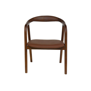 Lot de 2 fauteuils structure bois d'hévéa. assise simili cuir. teinte noyer vintage. L 55 x P 57 x H 79cm.