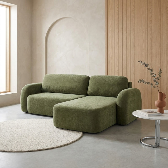 Canapé d'angle réversible convertible 3 places tissu avec coffre NOUMA