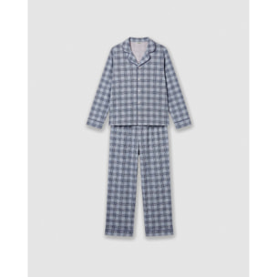 Pigiama lungo a camicia in cotone a quadri seren indaco