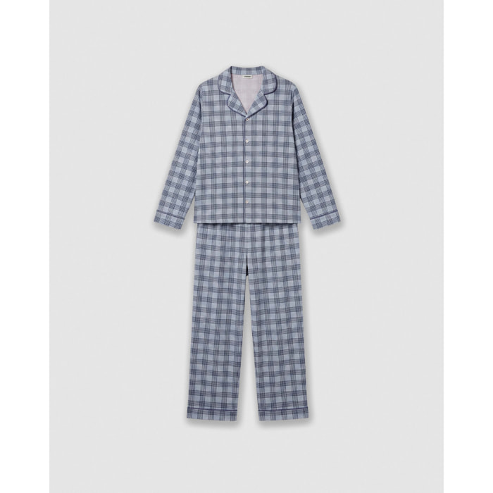 Pigiama lungo a camicia in cotone a quadri seren indaco