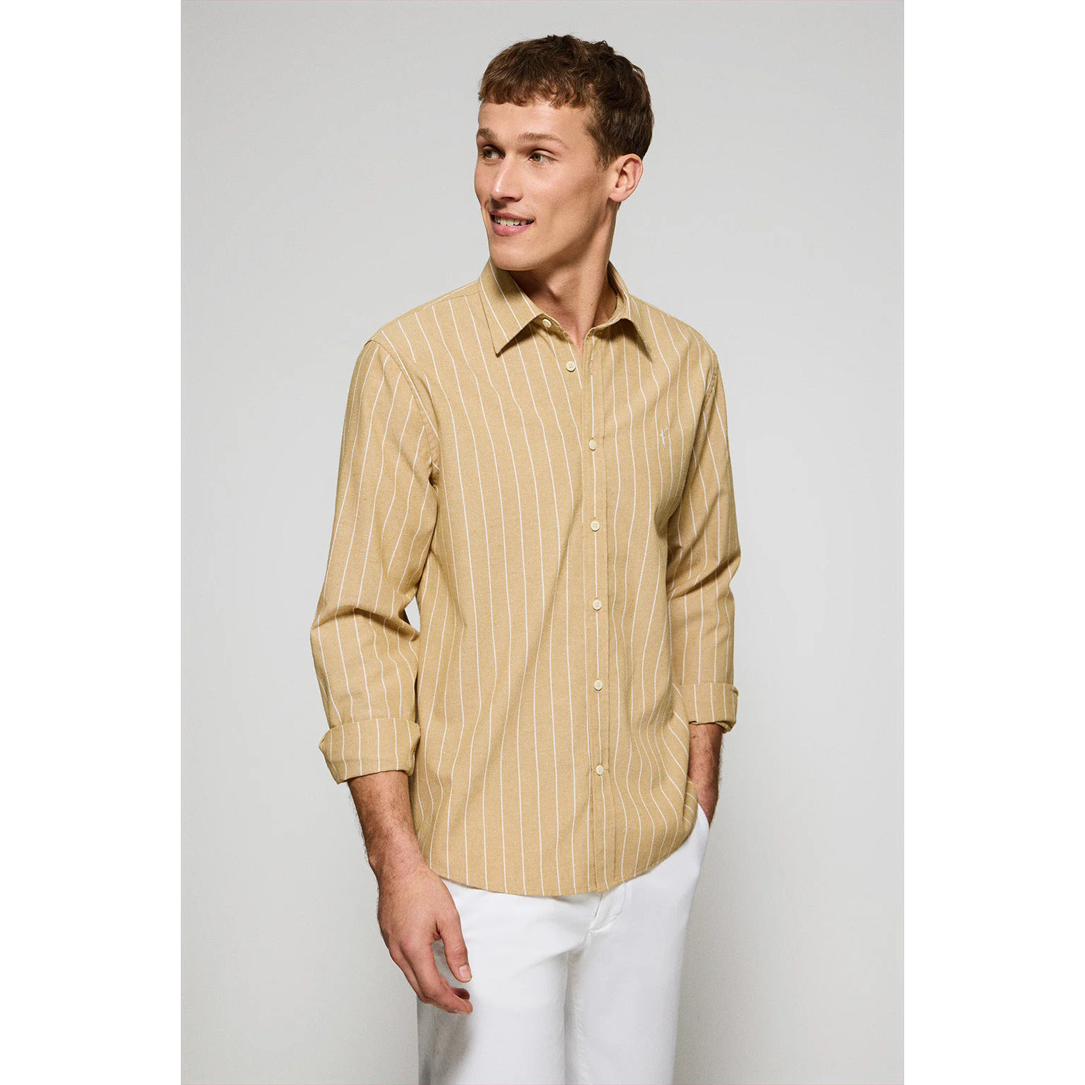 Camisa color mostaza St James a rayas regular fit con logo Rigby Go