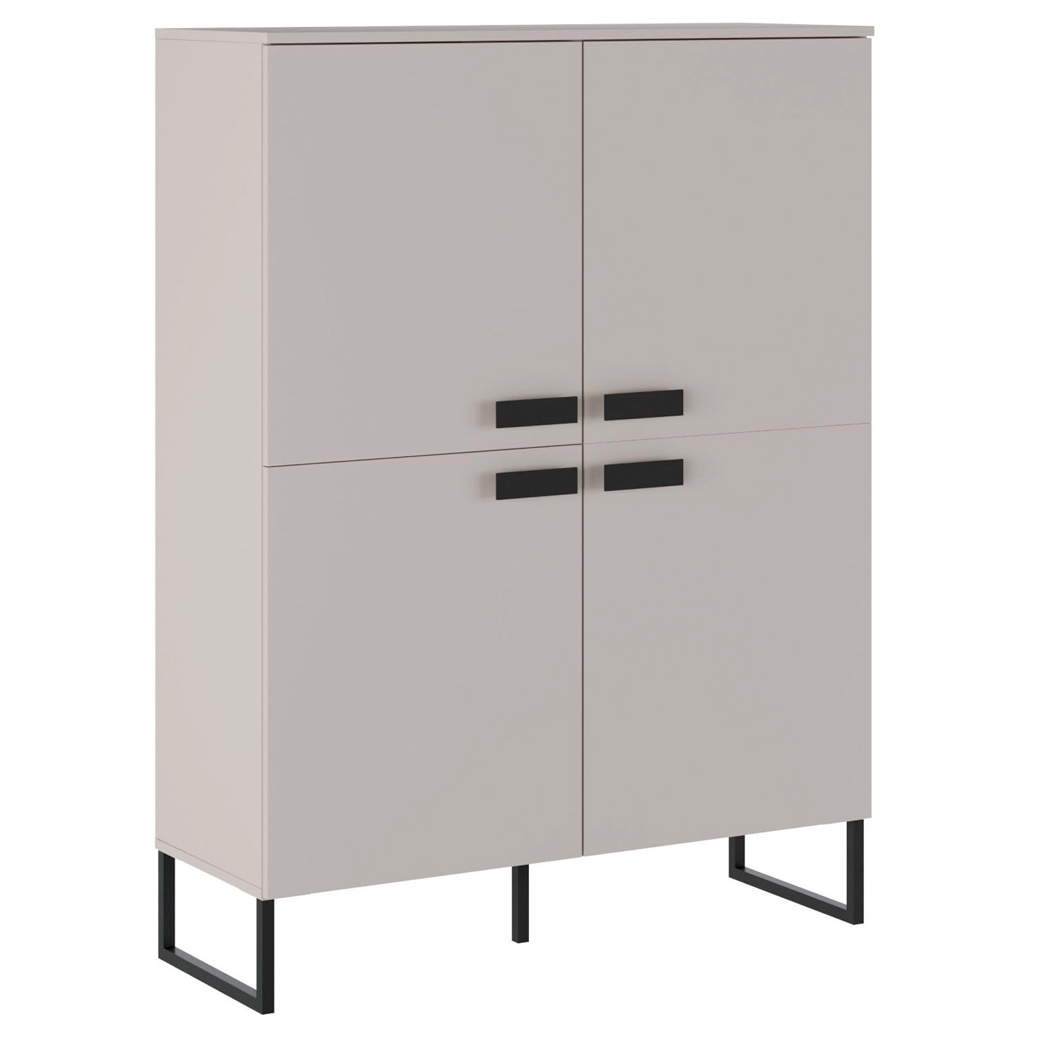 Madia Alta 4 Ante Mobile Soggiorno Moderno Con 4 Ripiani Interni E Piedini Neri Design Elegante Per Sala Da Pranzo Salotto 108 x 144 x 40 Cm Cashmere