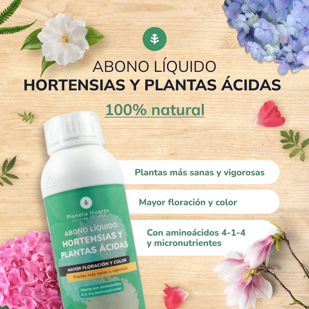 PLANETA HUERTO | Abono Líquido Hortensias y Plantas Ácidas - 250 ml | Nutrición Especializada para Plantas Ácidas
