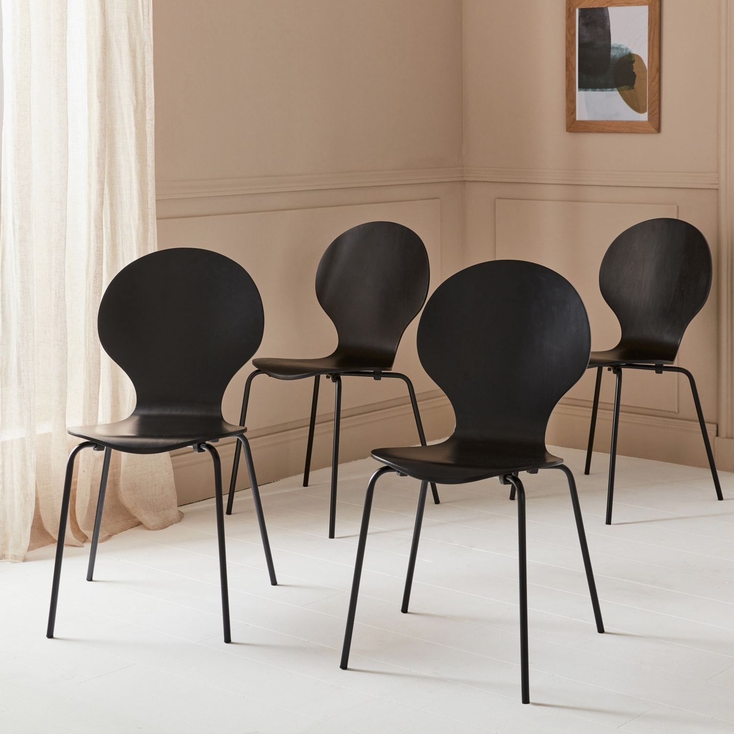 Chaise rétro empilables bois d'hévéa et contreplaqué (lot de 4) NAOMI