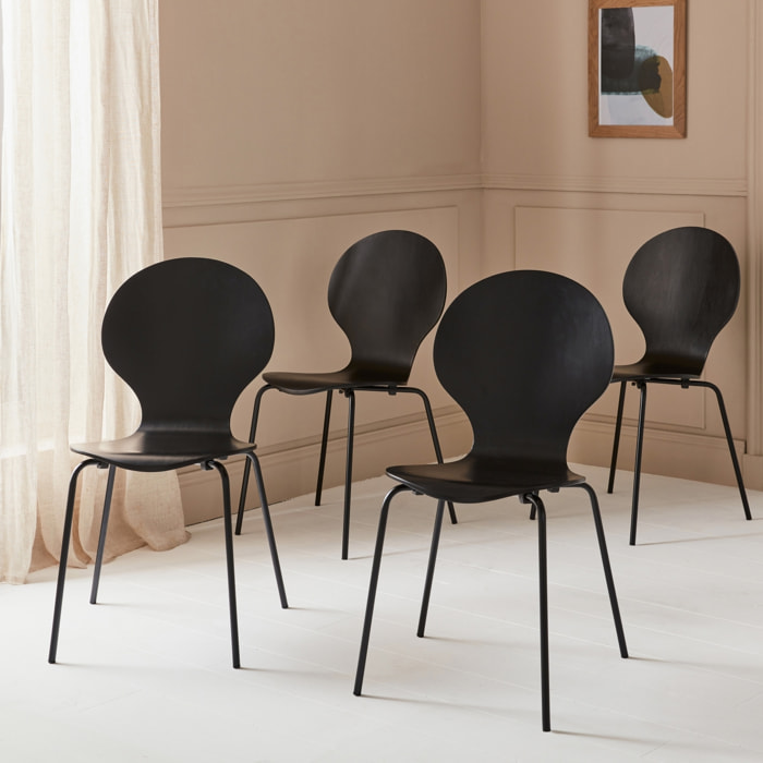 Chaise rétro empilables bois d'hévéa et contreplaqué (lot de 4) NAOMI