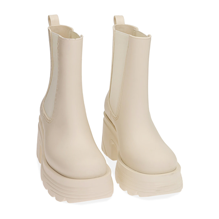 Chelsea boots da pioggia panna in pvc
