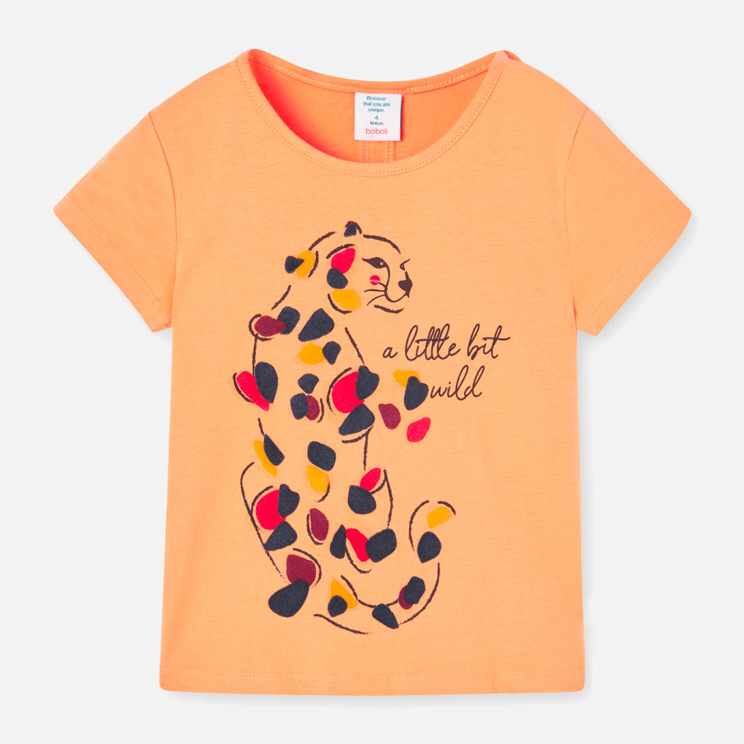 Camiseta niÃ±a estampada, mangas cortas, naranja