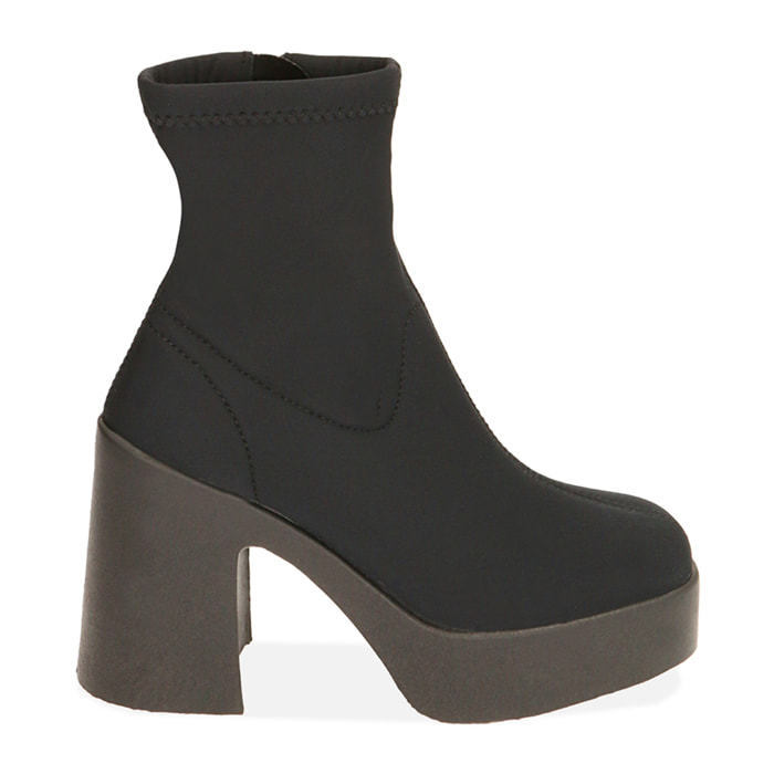Ankle boots neri in lycra, tacco 8,5 cm