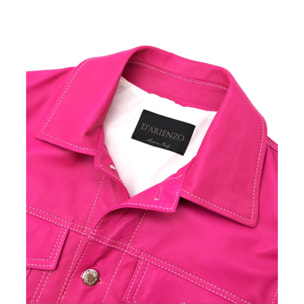 Giacca pelle naturale fuxia con bottoni e collo camicia