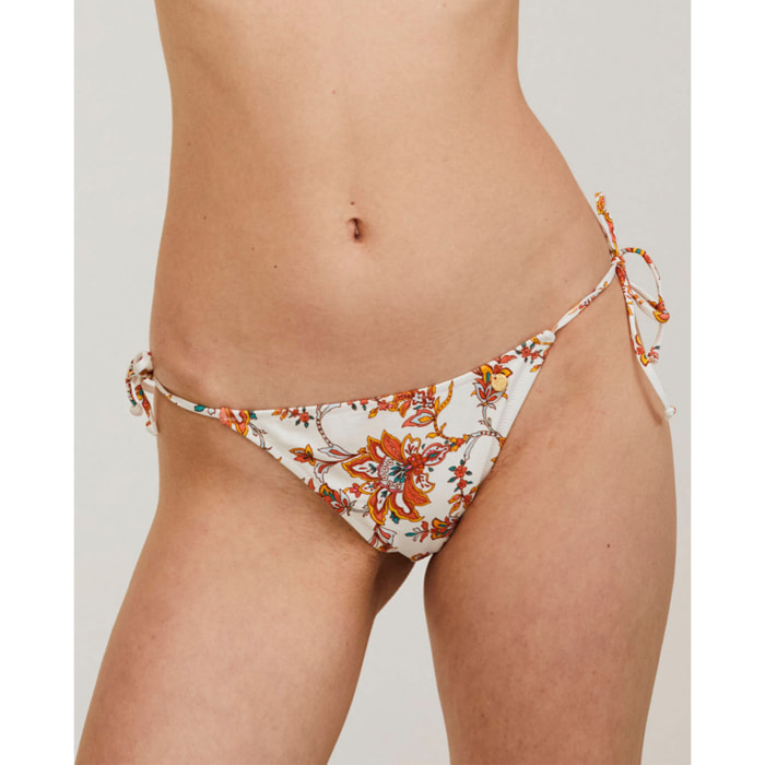 Braga de bikini semibrasileña con lazos y estampado floral