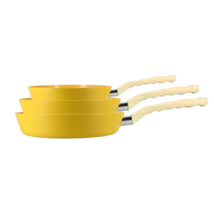 Set de 3 poêles en aluminium jaune -  compatible induction  SAFRAN