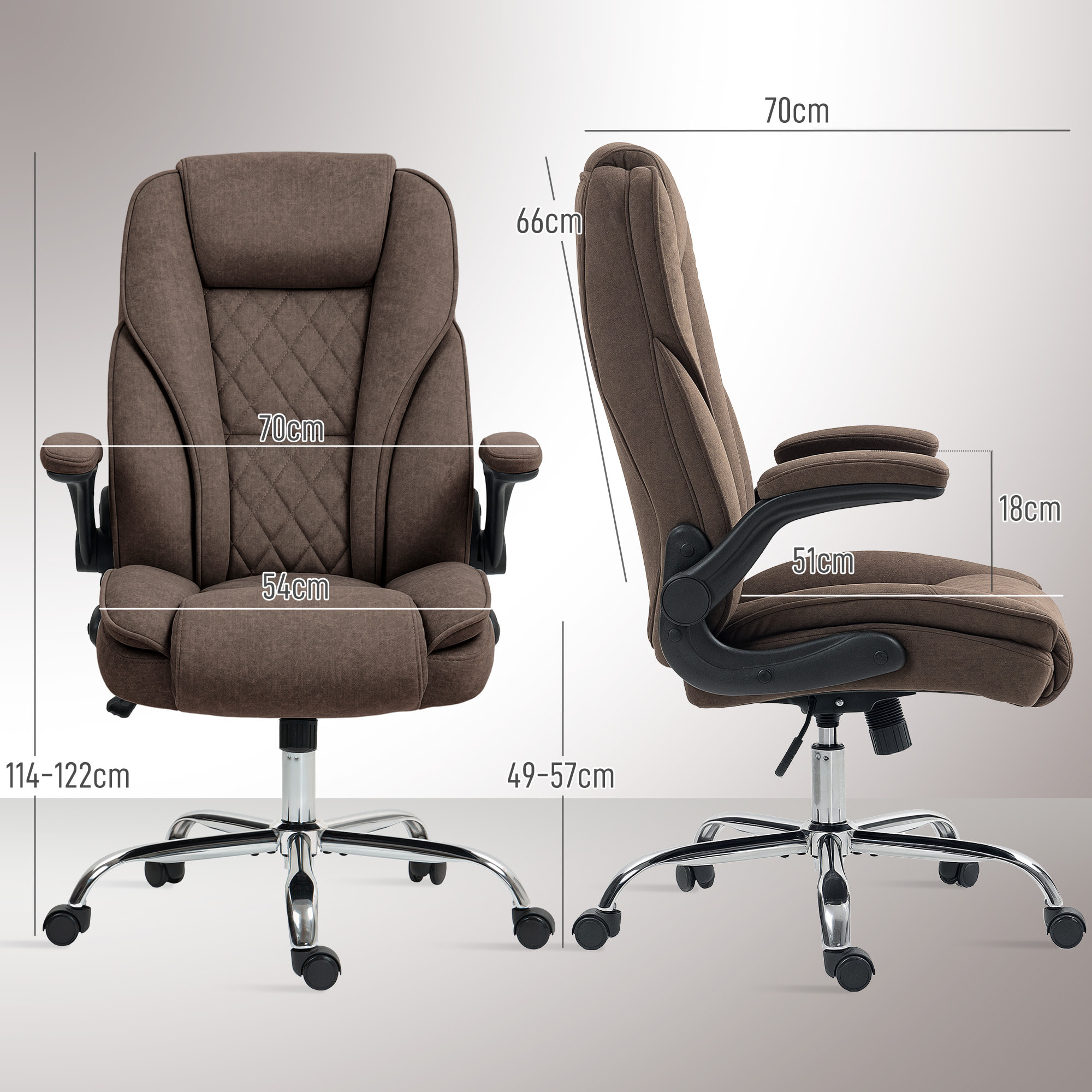 Fauteuil de bureau style Chesterfield réglable accoudoirs rabattables velours chocolat