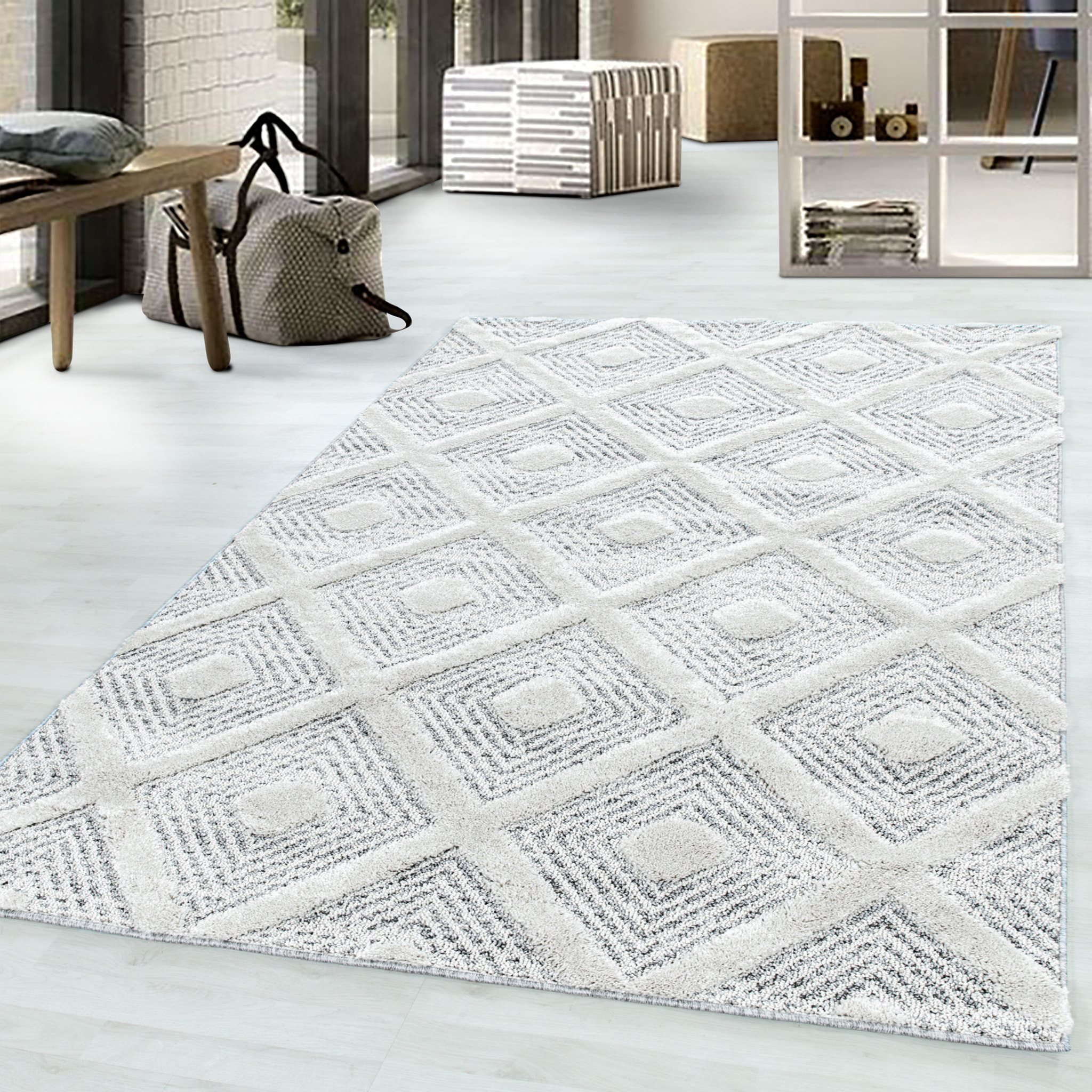 PISA - Tapis de salon à motif losange gris - PIS4707GRI