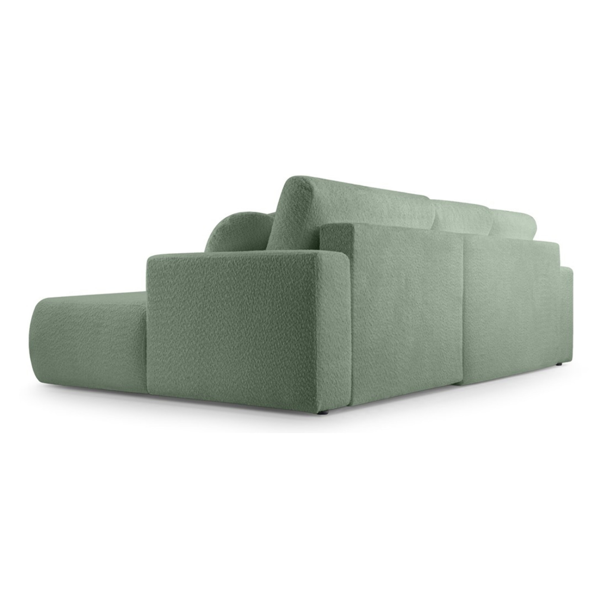 Candela - canapé d'angle droit 4 places - convertible avec coffre - en tissu bouclette - Vert sauge