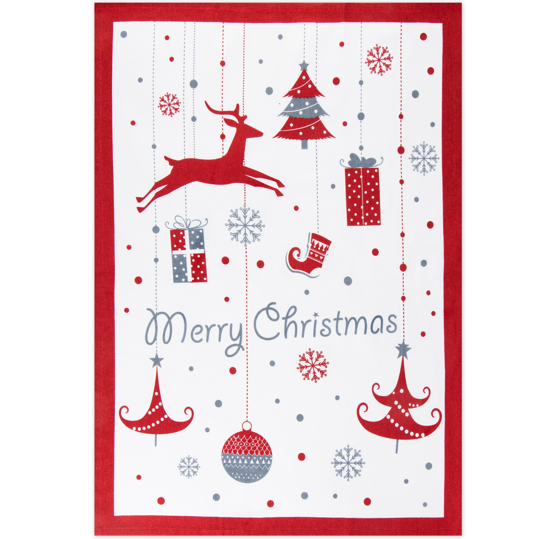 Set canovaccio con guanto da cucina Excelsa – Merry Christmas, Cotone Bianco