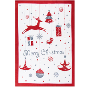 Set canovaccio con guanto da cucina Excelsa – Merry Christmas, Cotone Bianco