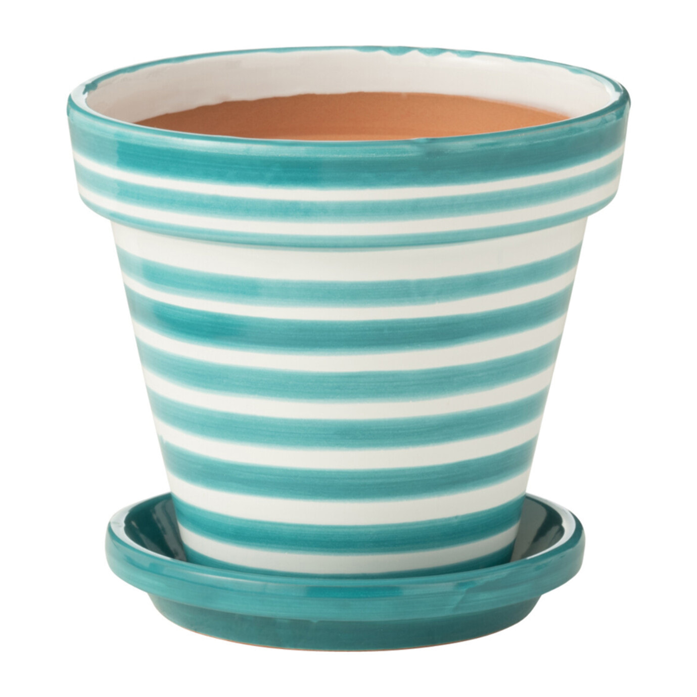 J-Line cache-pot Granada Stripes Handmade + Painted - céramique - aqua - medium - Ø 27 cm