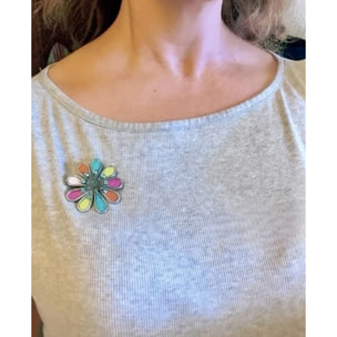 Broche Multicolor margarita cristal Sw y plata 10µ