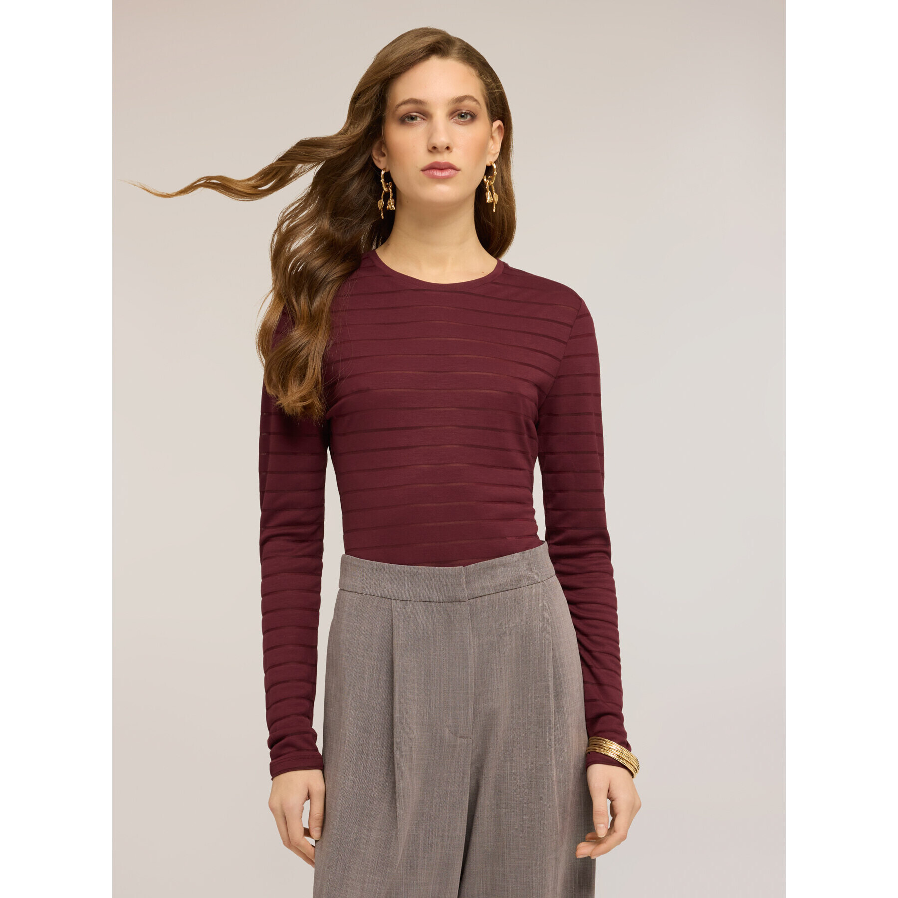 Motivi - Body a righe in jersey misto viscosa - Bordeaux