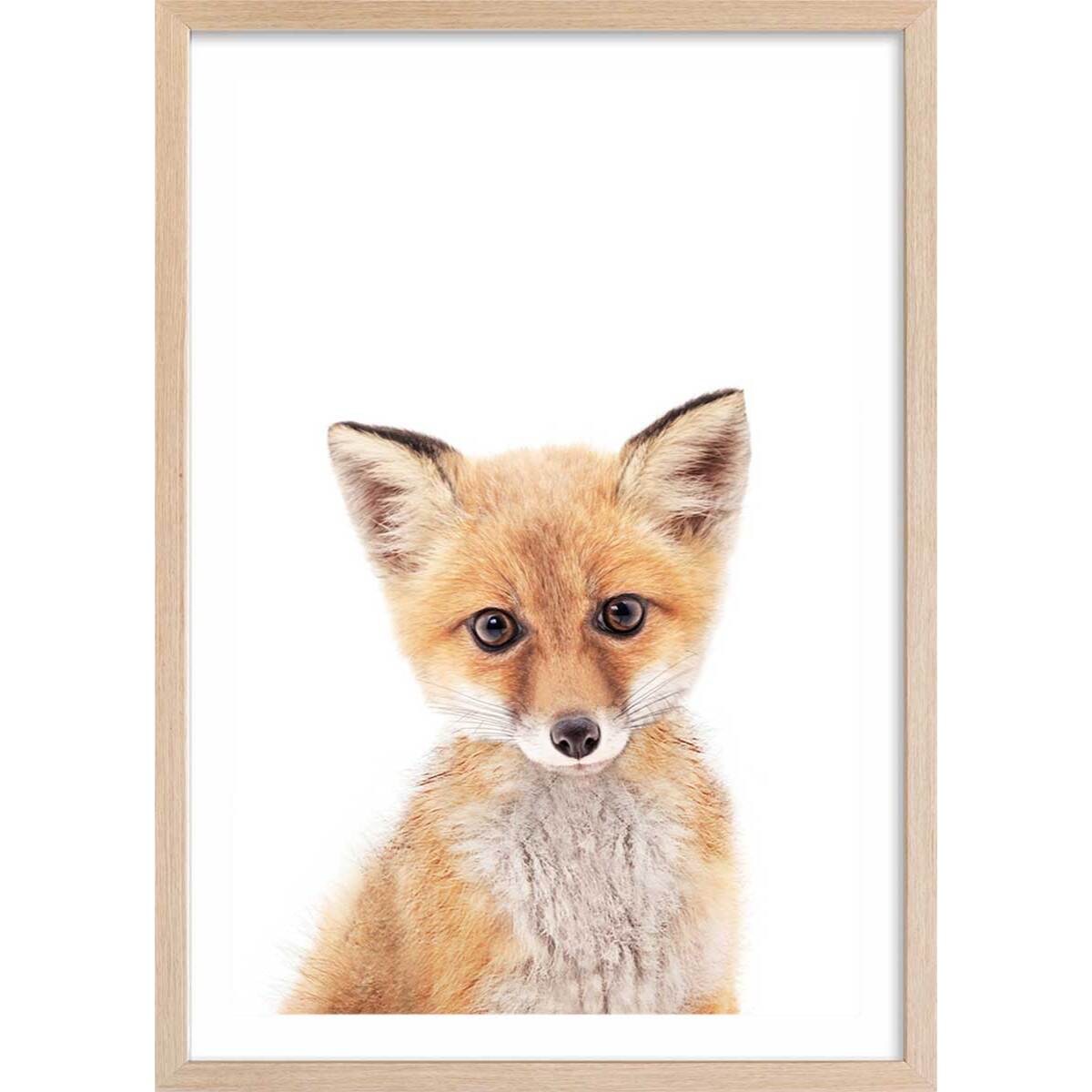 Affiche enfant bébé fox  Affiche + cadre en bois - Chêne