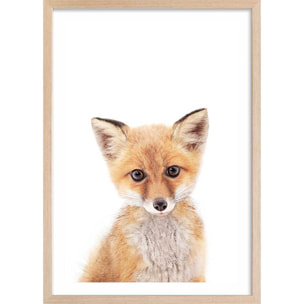 Affiche enfant bébé fox  Affiche + cadre en bois - Chêne