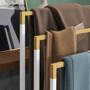 Toallero Escalera de 3 Niveles Toallero de Pie con 3 Barras de Bambú y Marco de Acero Toallero para Baño Lavadero 45x22,5x86 cm Blanco y Natural