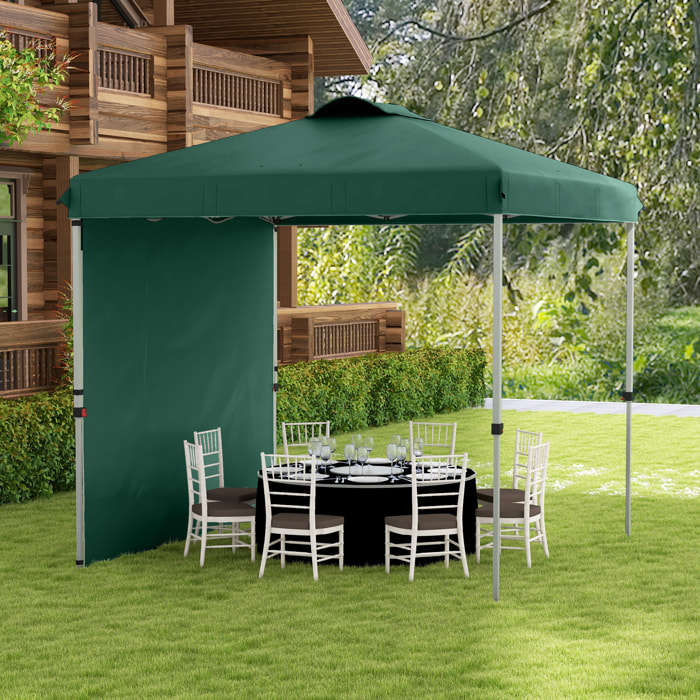 Carpa Plegable 2,5x2,5 m Cenador de Jardín con 1 Pared Lateral Altura Ajustable en 3 Niveles Anti-UV Impermeable y Bolsa de Arena para Camping Fiestas Verde