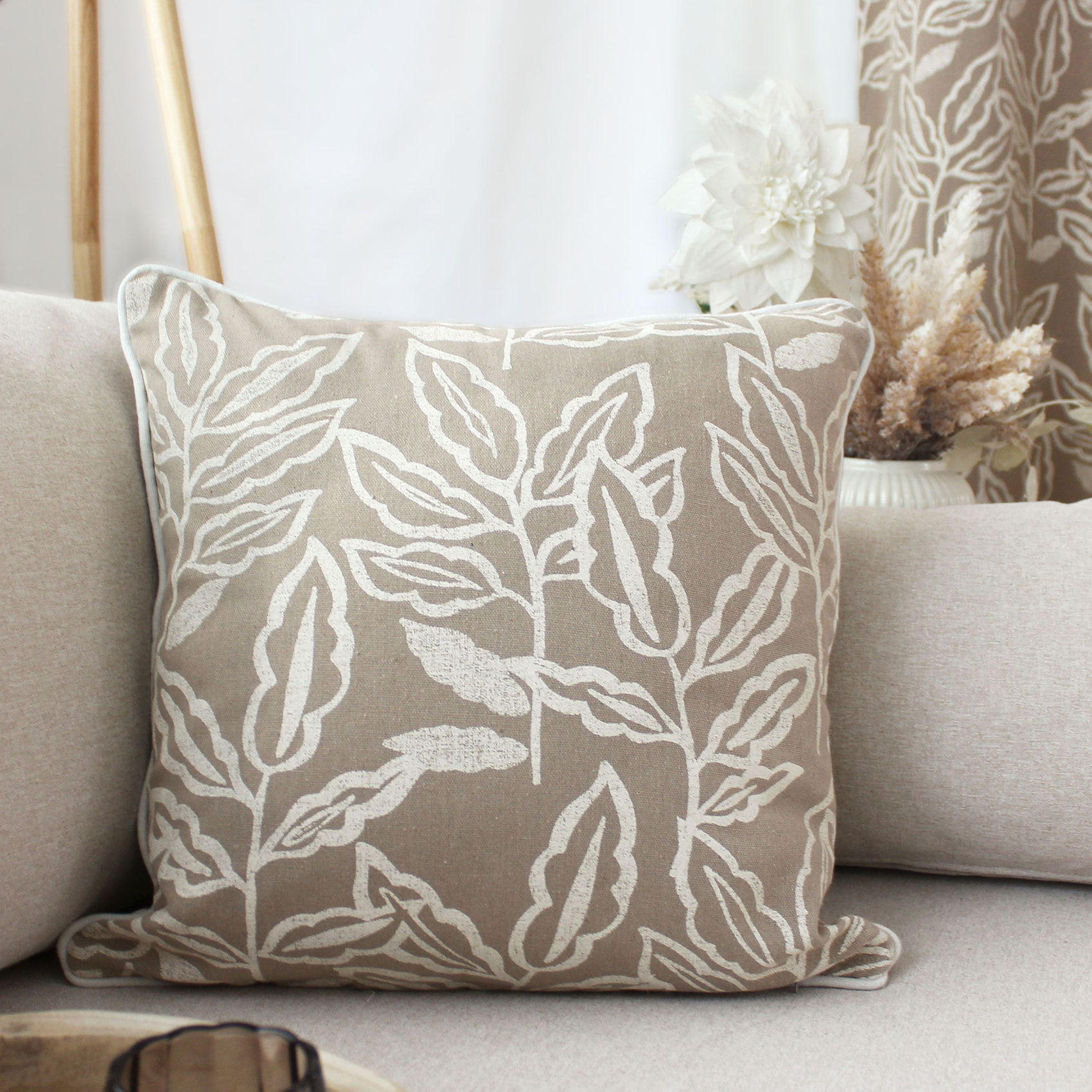 Coussin déhoussable en coton recyclé Chambray - Naturel