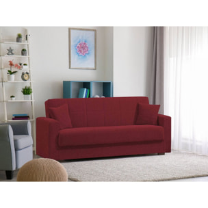 Divano letto 3 posti Ambrogino, Divano letto contenitore lineare, Sofà da soggiorno in tessuto imbottito con apertura click-clack, 212x80h87 cm, Rosso