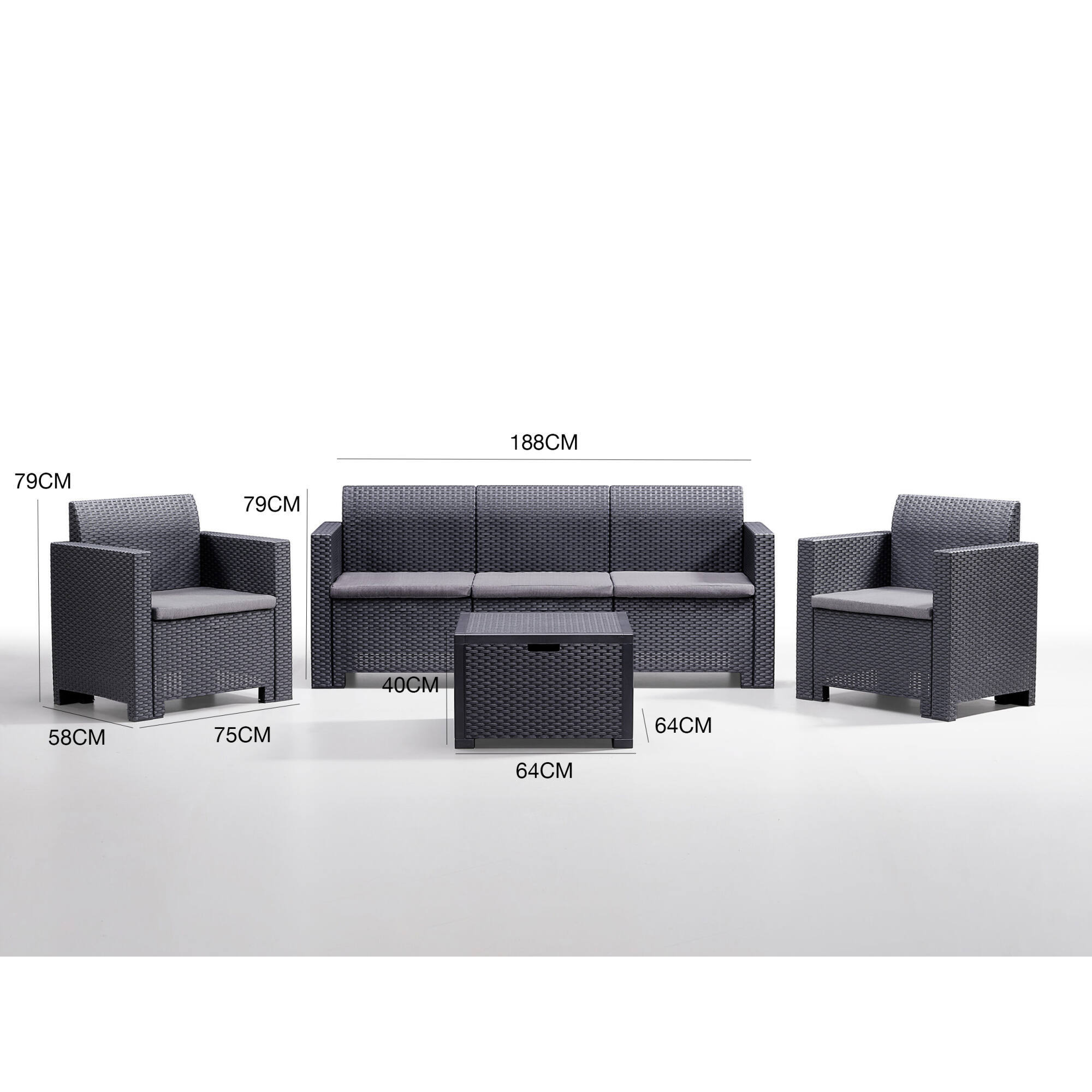Set salotto da esterno Admiral, Salottino outdoor, Set da balcone o giardino, Composizione soggiorno per esterni, Made in Italy, Antracite