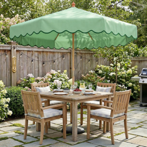 Parasol de jardin - parasol terrasse  rond avec volants rétro chic aspect bois protection UV -230 cm - vert clair