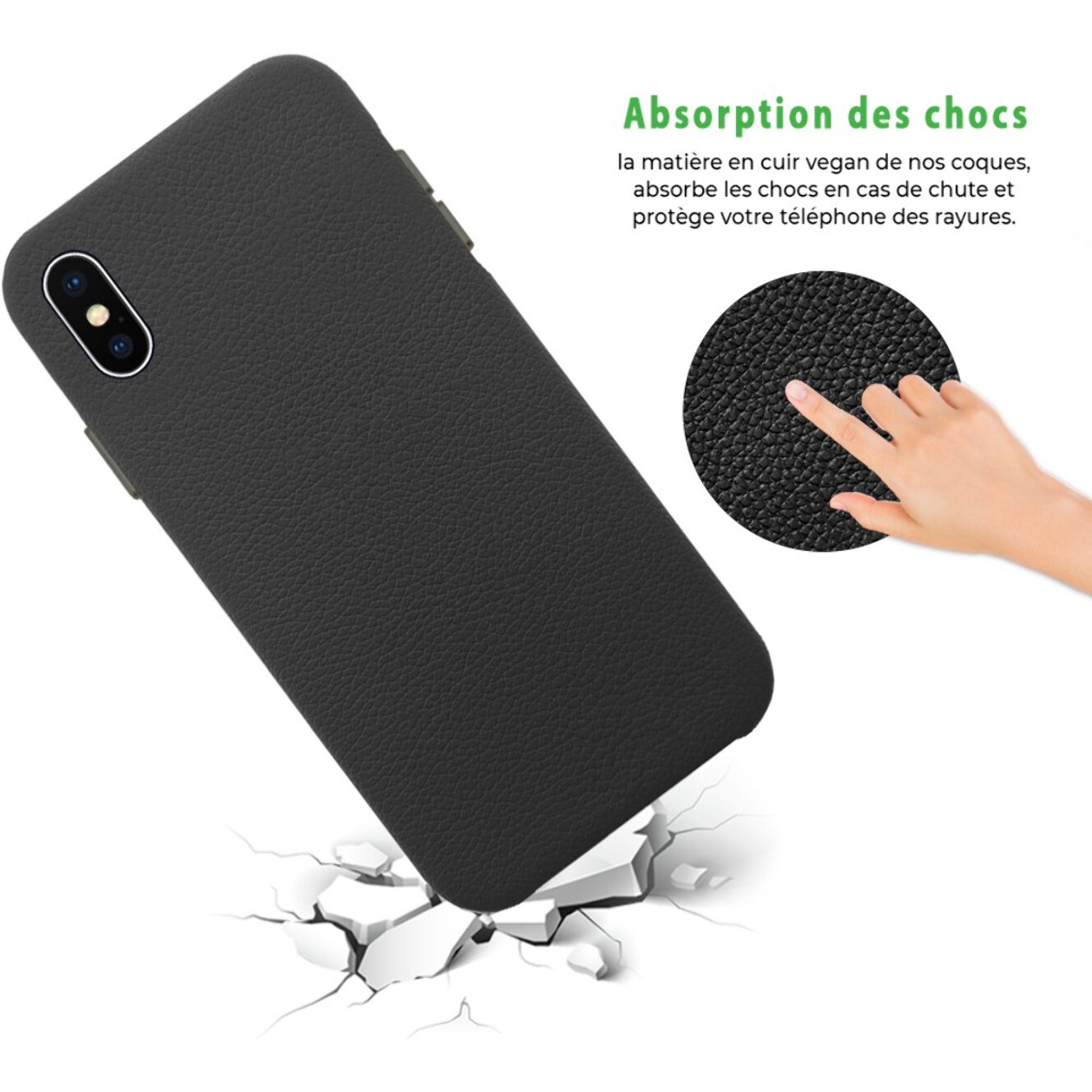 Coque iPhone Xs Max effet cuir grainé noir