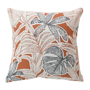 Coussin décoratif déhoussable motif feuillage tropical - Blanc