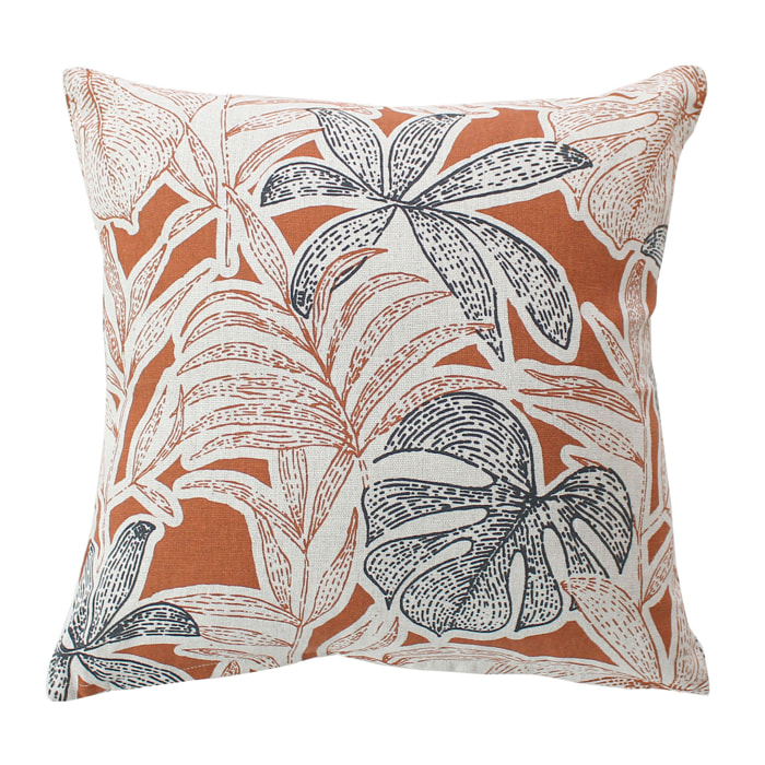 Coussin décoratif déhoussable motif feuillage tropical - Blanc