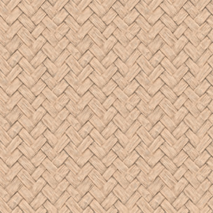 Papier peint effet vannerie tressée beige naturel