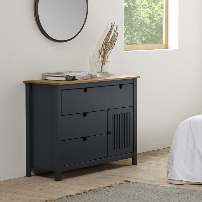 Commode 1 porte 4 tiroirs en pin massif - FABIA