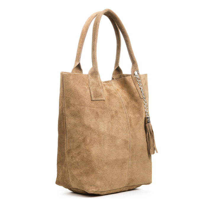 FIRENZE ARTEGIANI Borsa Shopper da Donna Chiusi Vera Pelle Scamosciata Made in Italy 40x17x36 Cm. Colore: Tortora