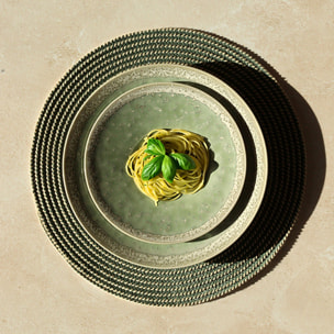 Lot de 6 sets de table rond en papier et coton vert 36cm