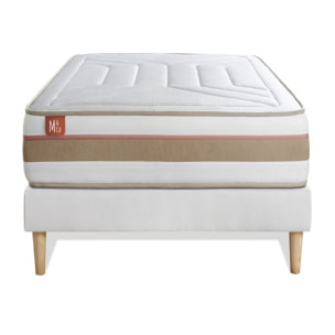 Ensemble Matelas Le Tendre - 28cm - Ressorts ensachés et mémoire de forme - Enveloppant - Sommier kit Blanc