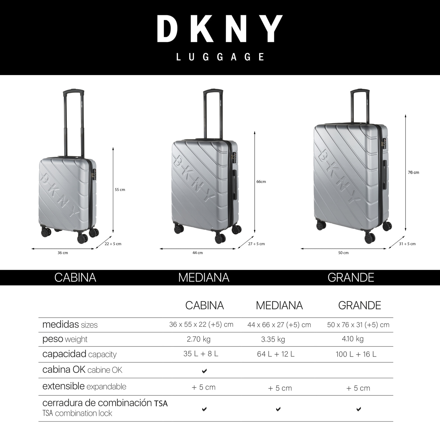 Maleta Abs Grande Dkny Dkny-911 Side Tracked Plata